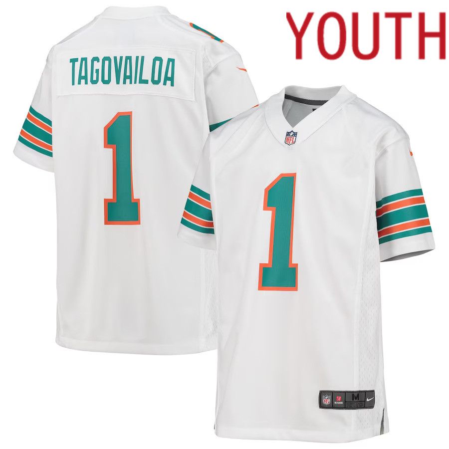 Youth Miami Dolphins #1 Tua Tagovailoa Nike White Alternate Game NFL Jersey